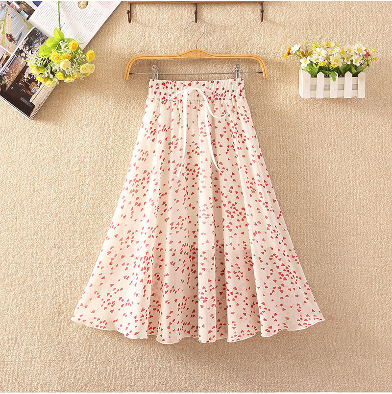 Summer Ladies Look Thin All-Match Printed Chiffon Skirt