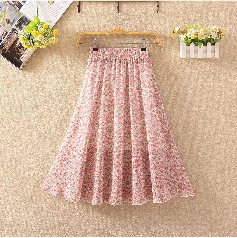 Summer Ladies Look Thin All-Match Printed Chiffon Skirt
