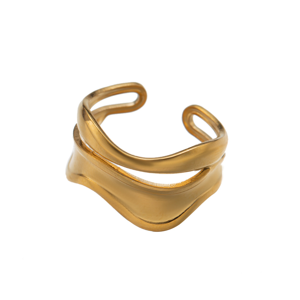 Anillo de Personalidad de Oro y Acero de Titanio con Diseño de Cruz Doble Capa 1