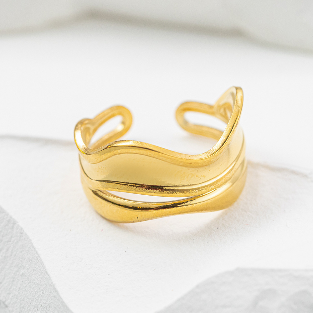 Anillo de Personalidad de Oro y Acero de Titanio con Diseño de Cruz Doble Capa 3