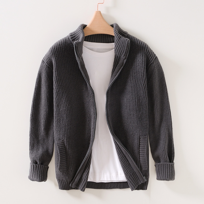Men's Stand Collar Cardigan - Apricot
