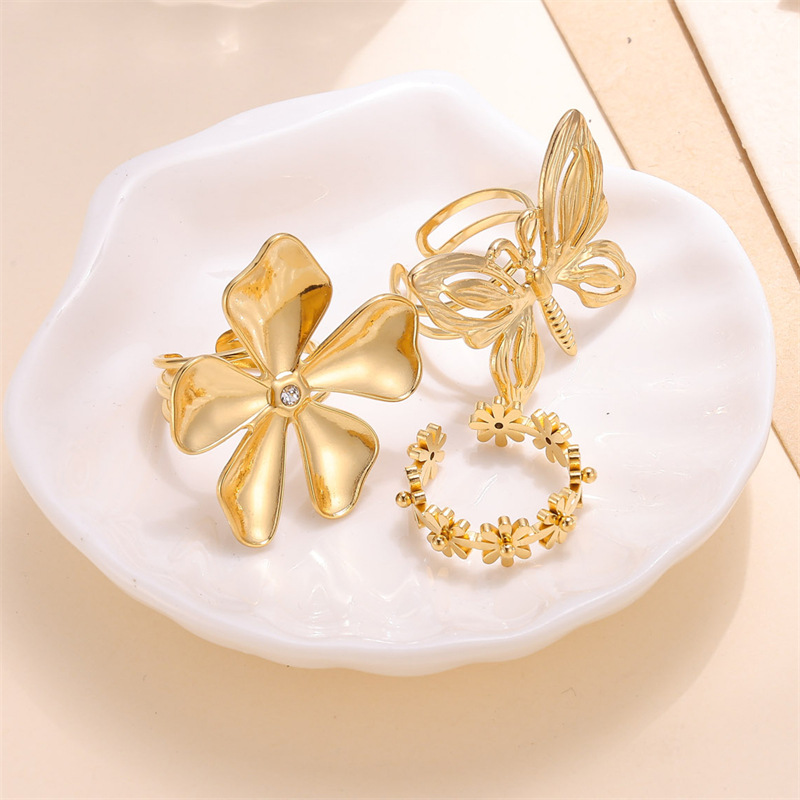 Gold Stainless Steel Flower Ring 4
