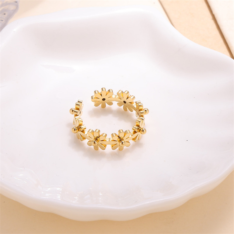 Gold Stainless Steel Flower Ring 5