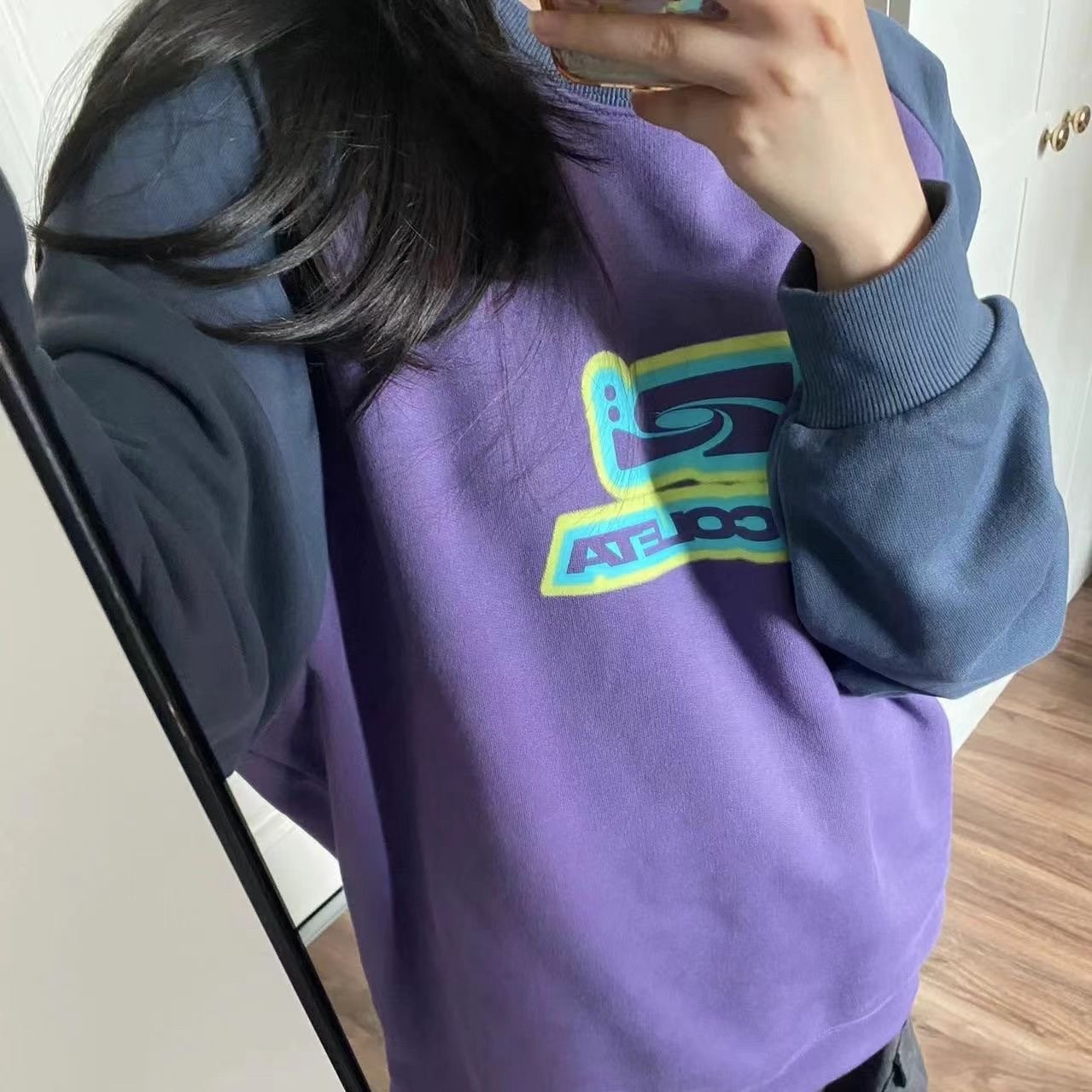 Female American Hiphop Color Contrast Patchwork Sweater Top Image 5