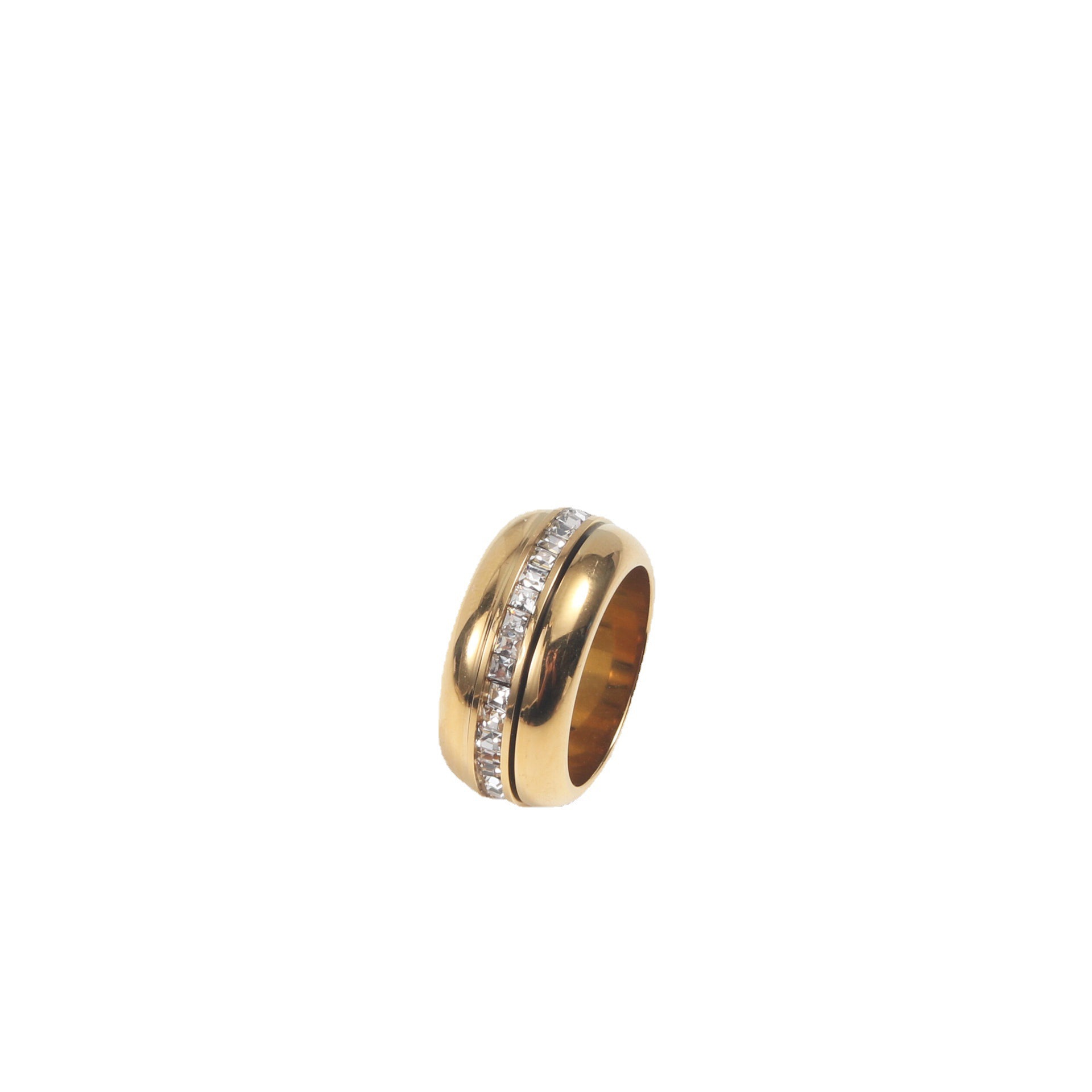 Circle Square Zircon Rotatable Titanium Steel Ring Image 2