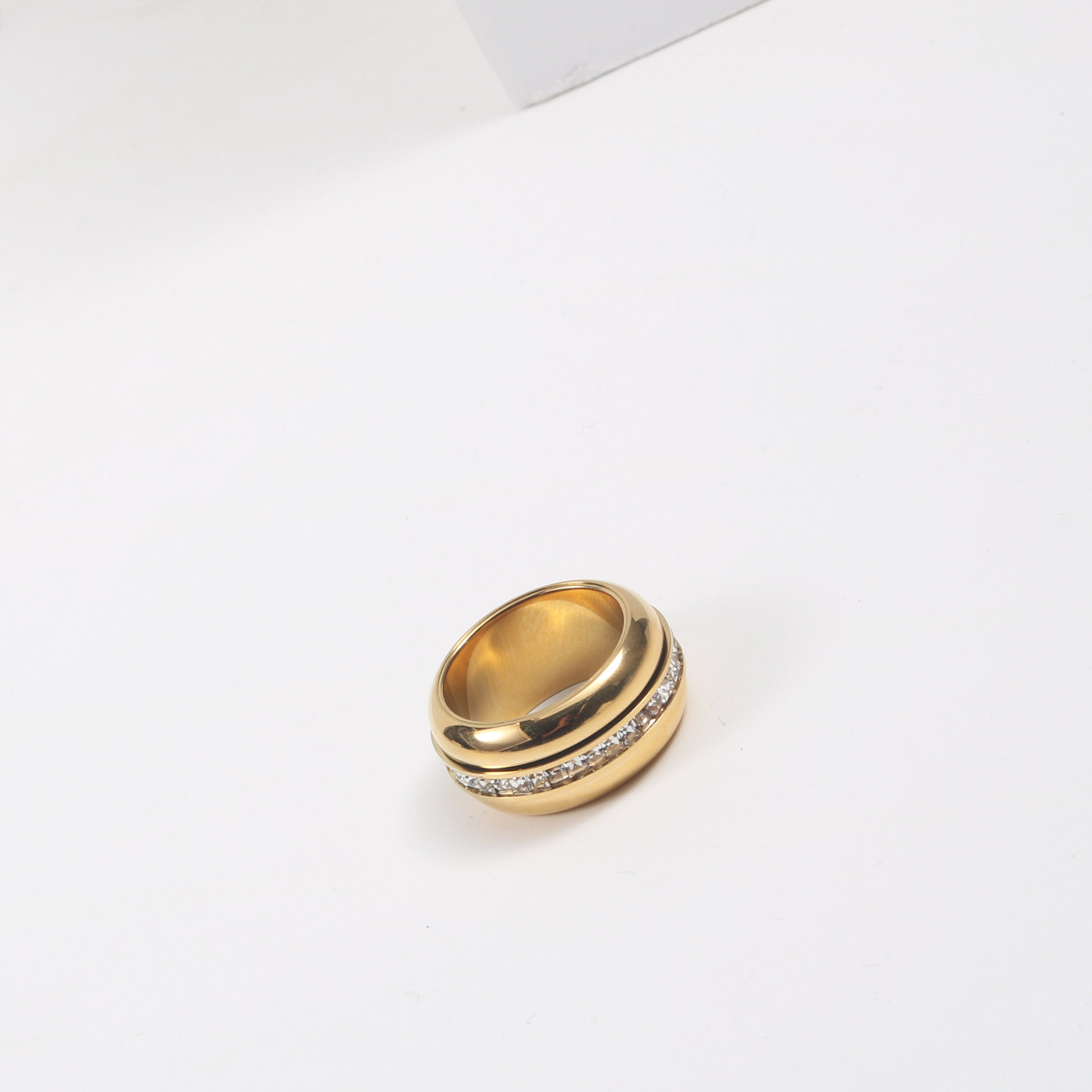 Circle Square Zircon Rotatable Titanium Steel Ring Image 5