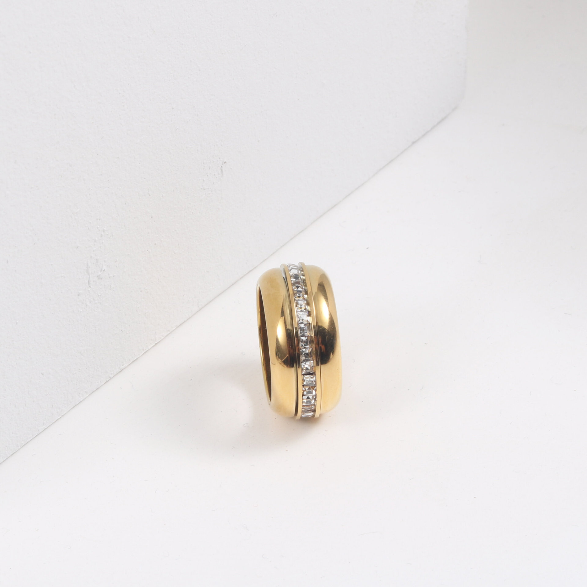 Circle Square Zircon Rotatable Titanium Steel Ring Image 3
