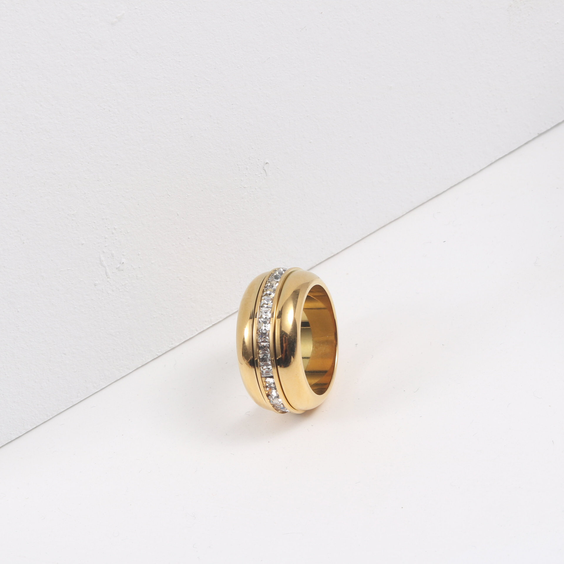 Circle Square Zircon Rotatable Titanium Steel Ring Image 1