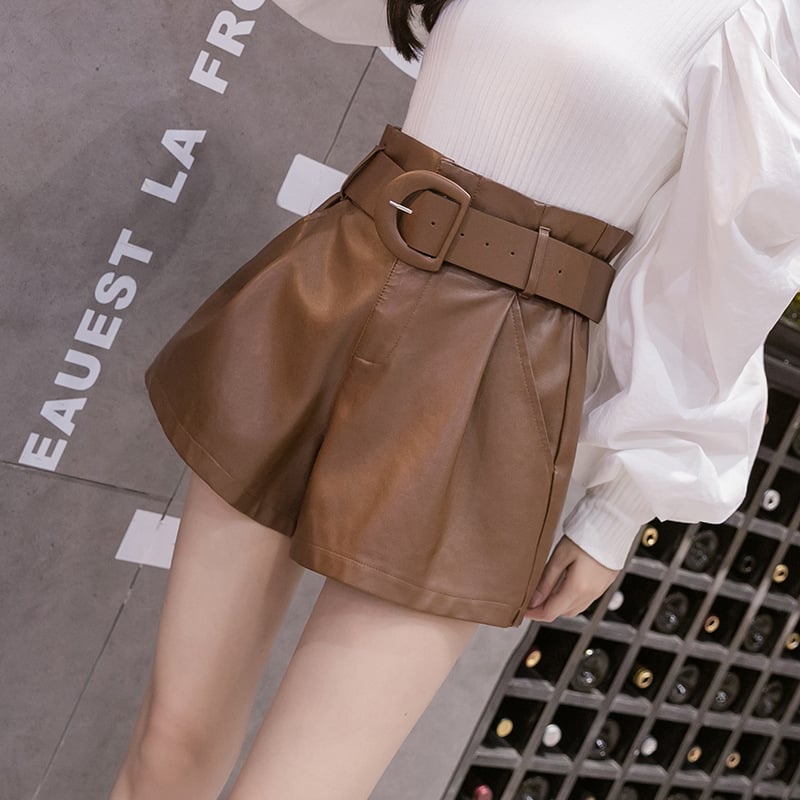 Brown Leather Shorts