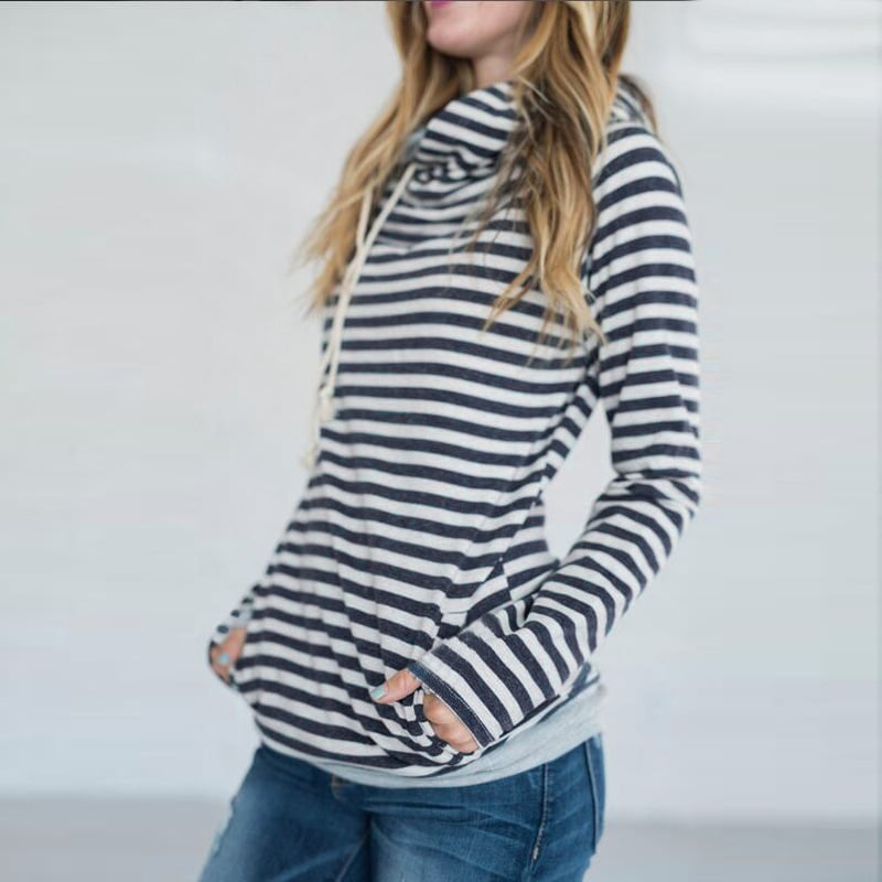 Striped Panel Hoodie Sweatshirt - Image 4