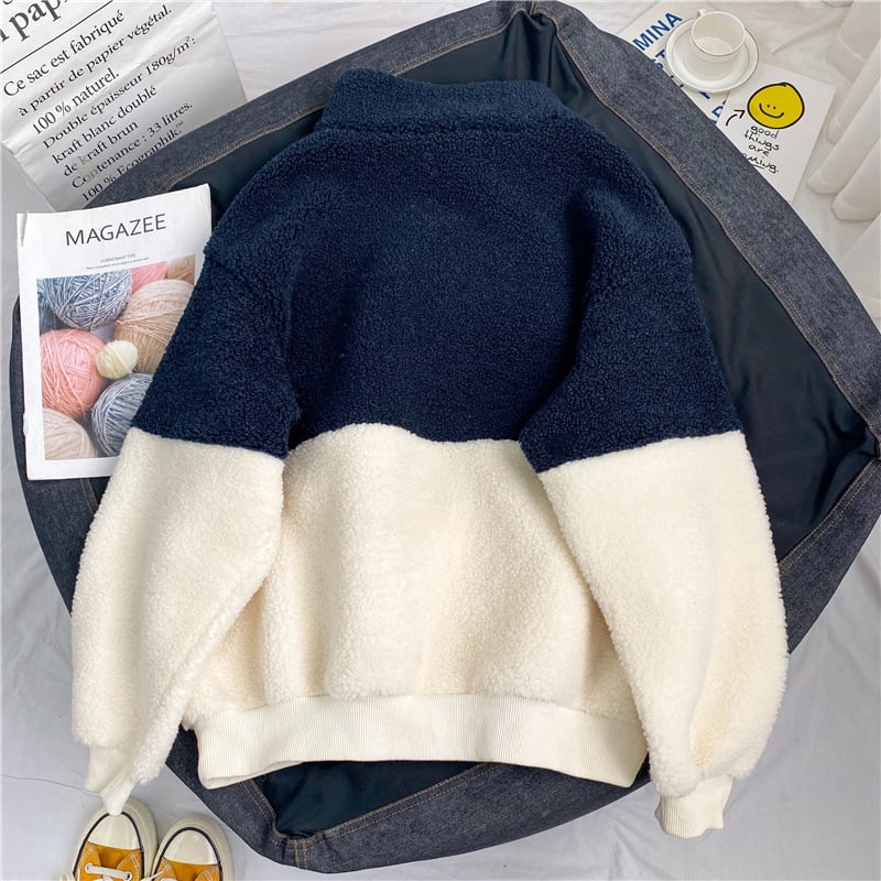 Semi High Collar Plush Warm Coat Image 4