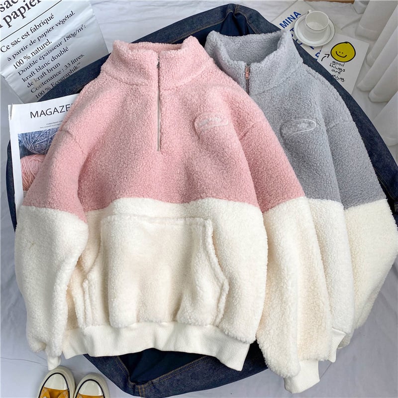 Semi High Collar Plush Warm Coat Image 8