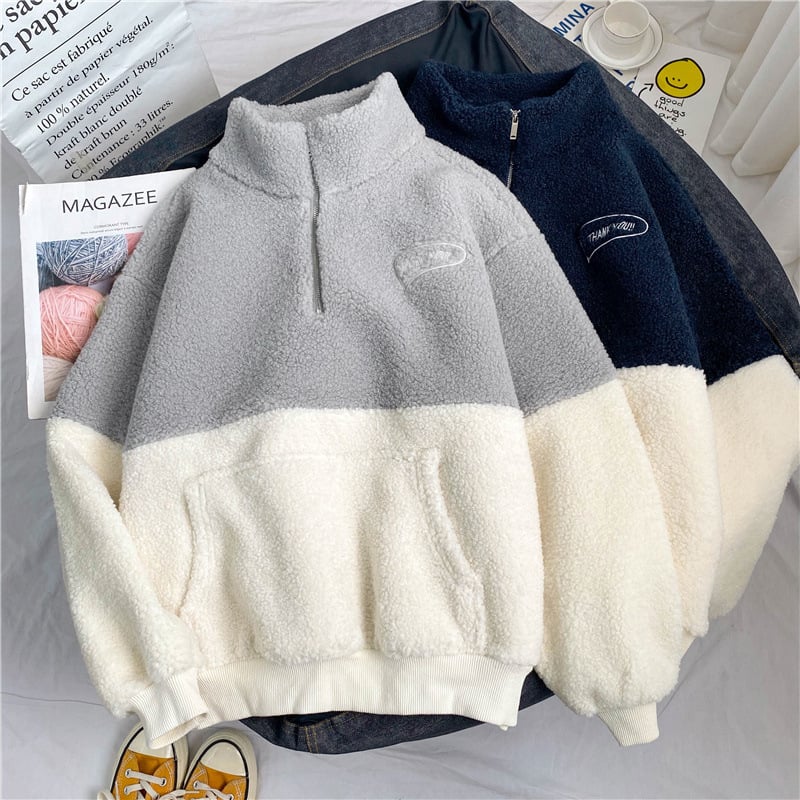 Semi High Collar Plush Warm Coat Image 3