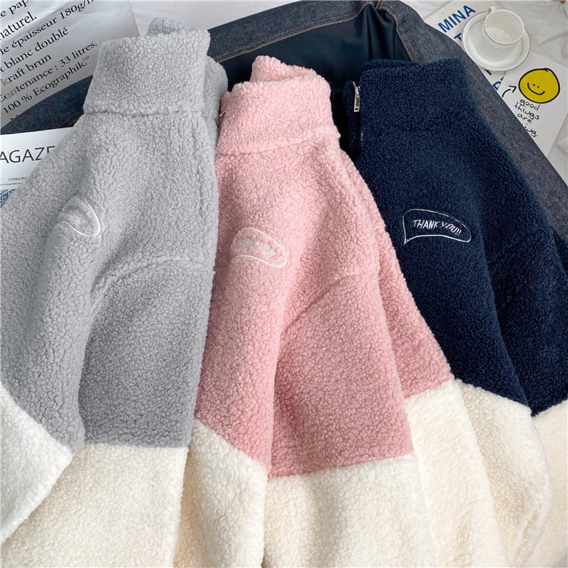 Semi High Collar Plush Warm Coat Image 6