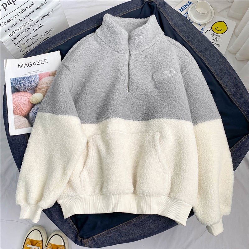 Semi High Collar Plush Warm Coat Image 7