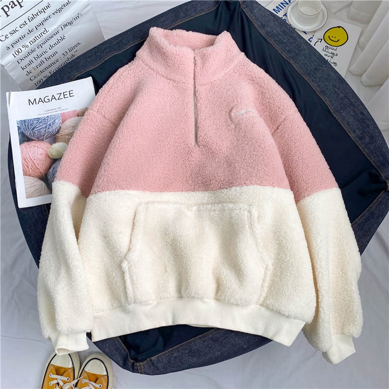 Semi High Collar Plush Warm Coat Image 2
