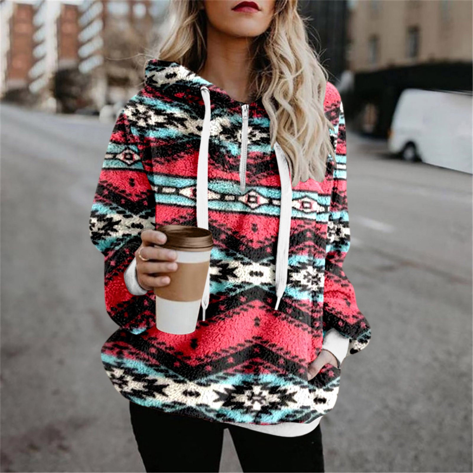 Loose Print Hooded Top Image 2