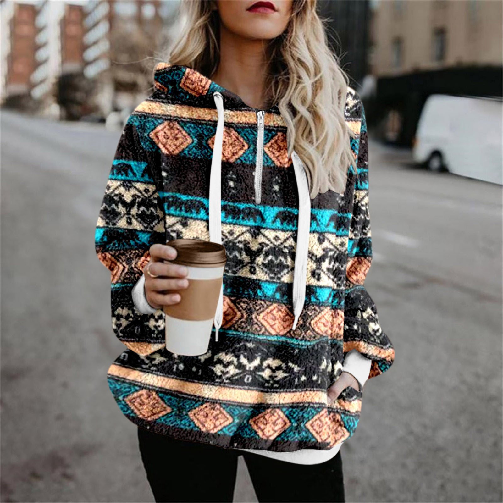 Loose Print Hooded Top Image 4