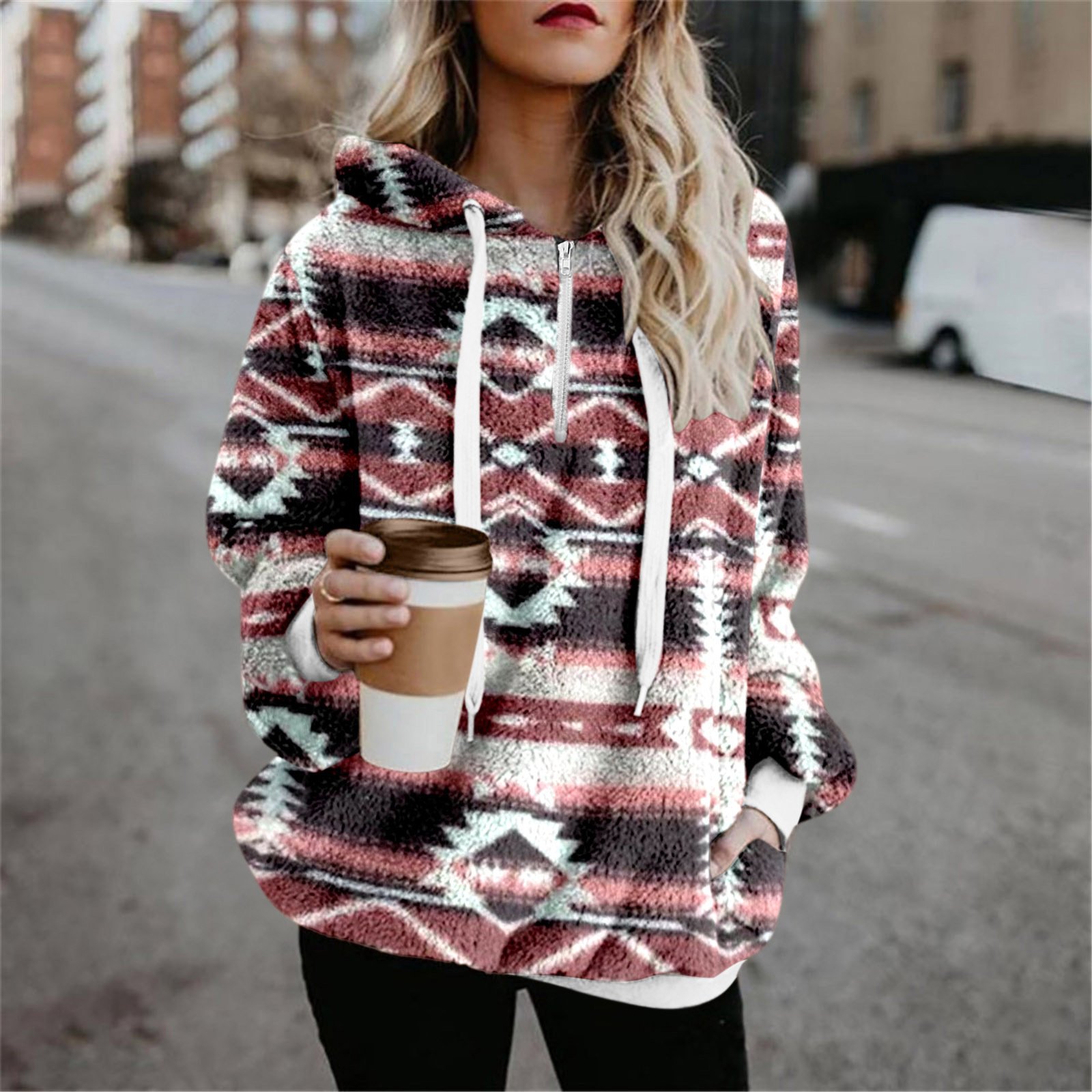 Loose Print Hooded Top Image 1