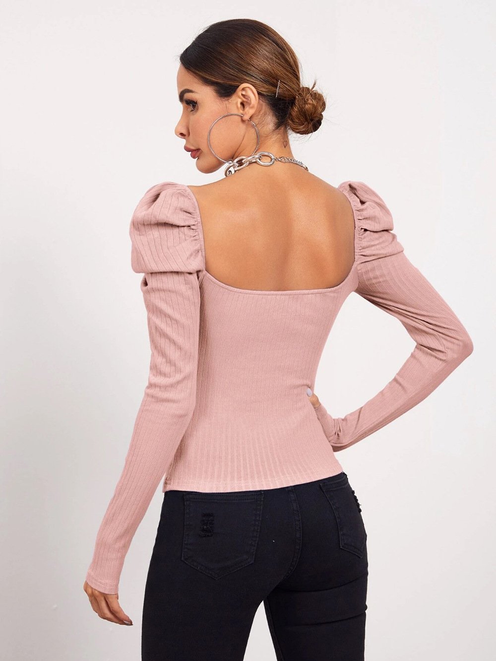 One Word Neck Bubble Long Sleeve Top - Image 1