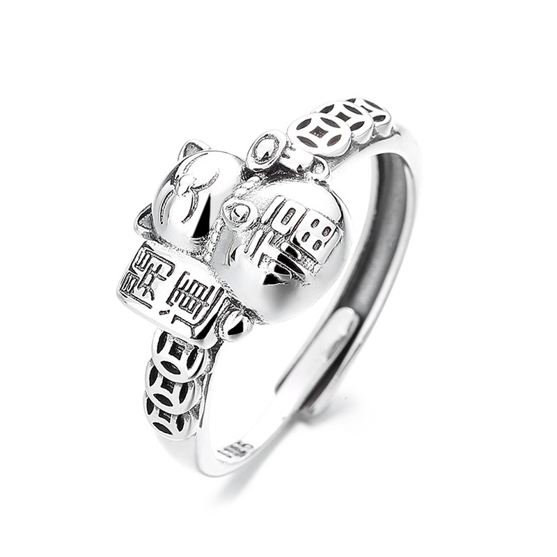 S925 Sterling Silver Vintage Distressed Lucky Cat Ring Image 4