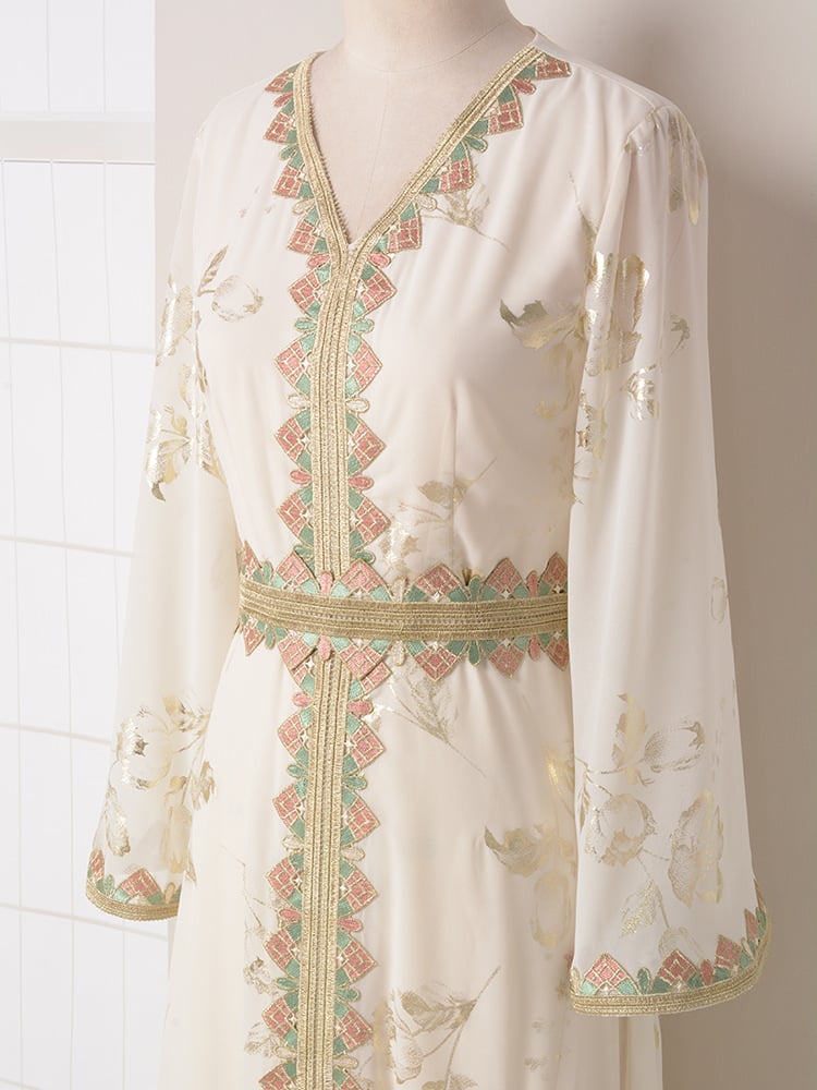 Gilded Embroidered Lace Modern White Dress Image 8