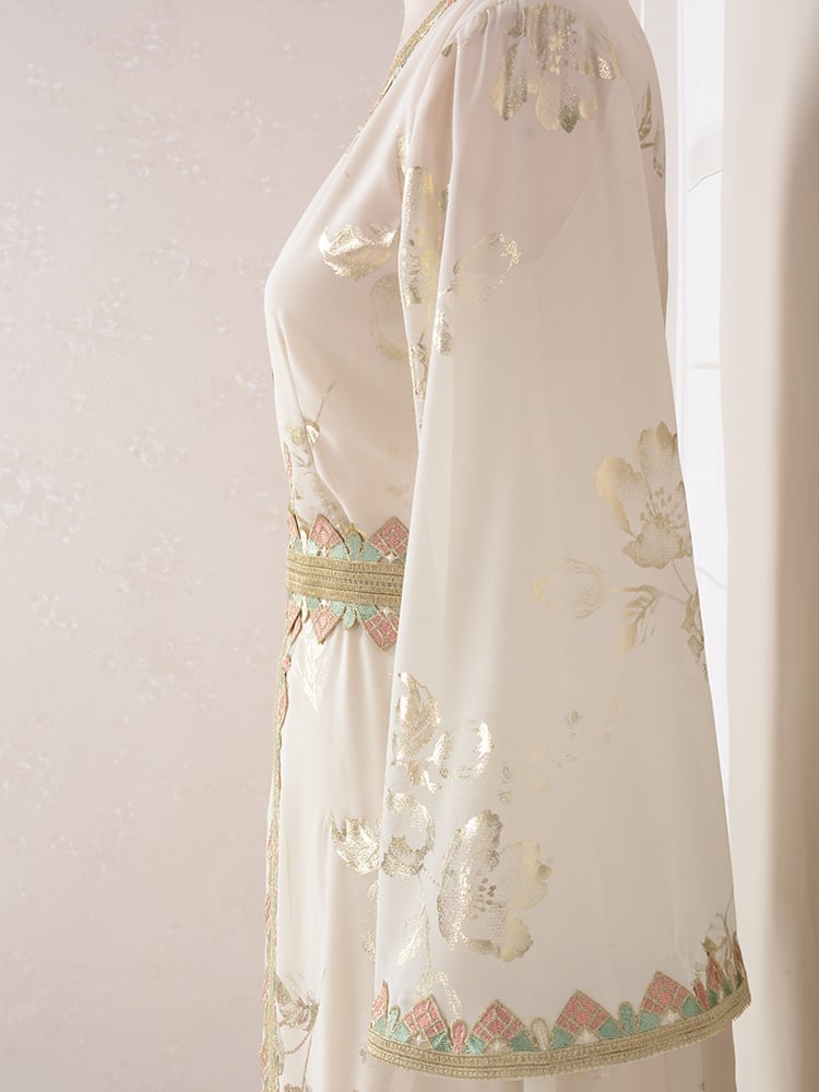 Gilded Embroidered Lace Modern White Dress Image 6