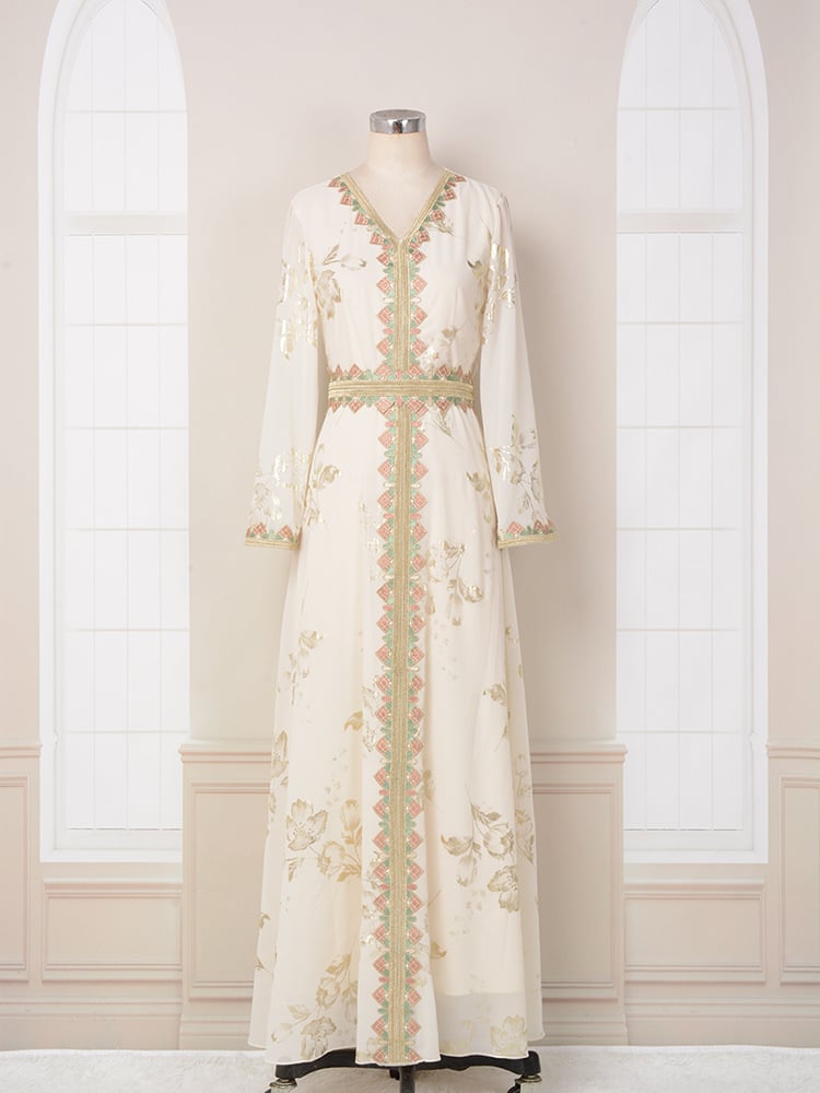 Gilded Embroidered Lace Modern White Dress Image 4