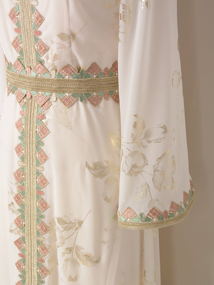 Gilded Embroidered Lace Modern White Dress Image 5
