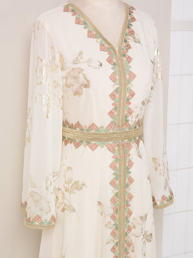 Gilded Embroidered Lace Modern White Dress Image 10