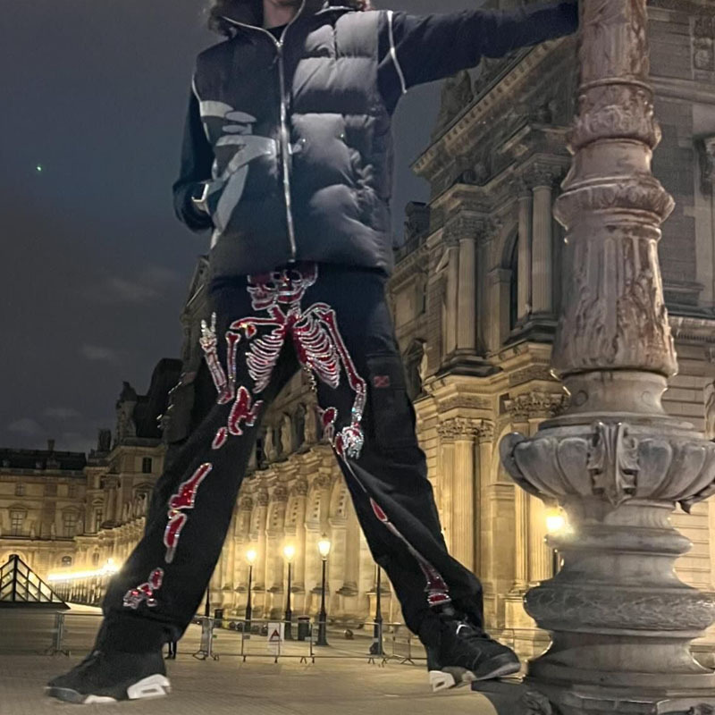 Rhinestone Printed Gothic Jeans 2