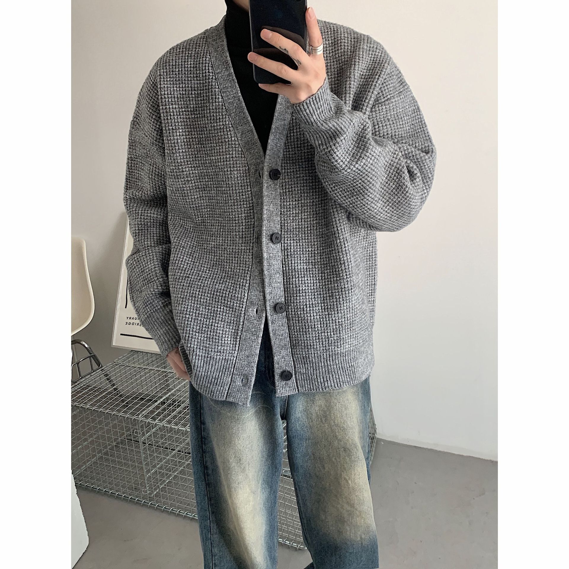 Men's Light Business Commute Solid Color Knitted Jacket Image 3