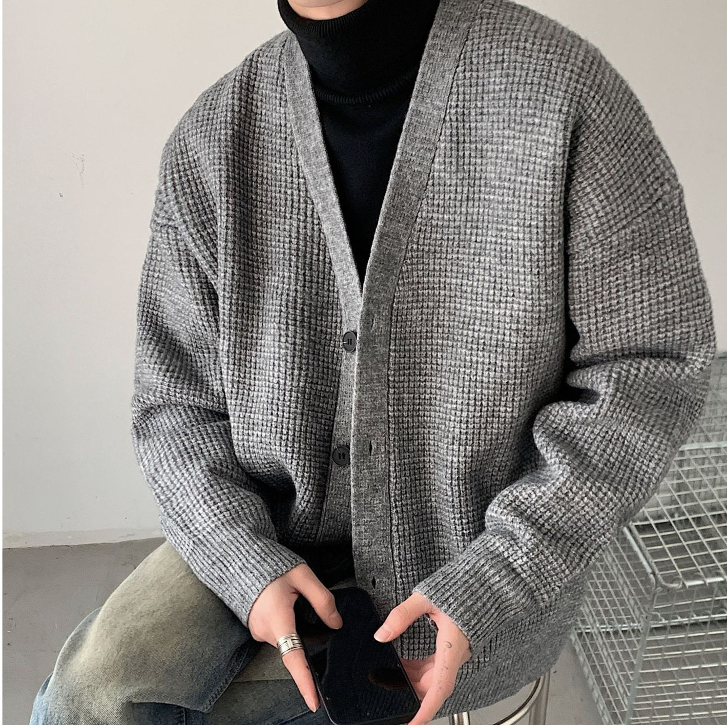 Men's Light Business Commute Solid Color Knitted Jacket Image 2