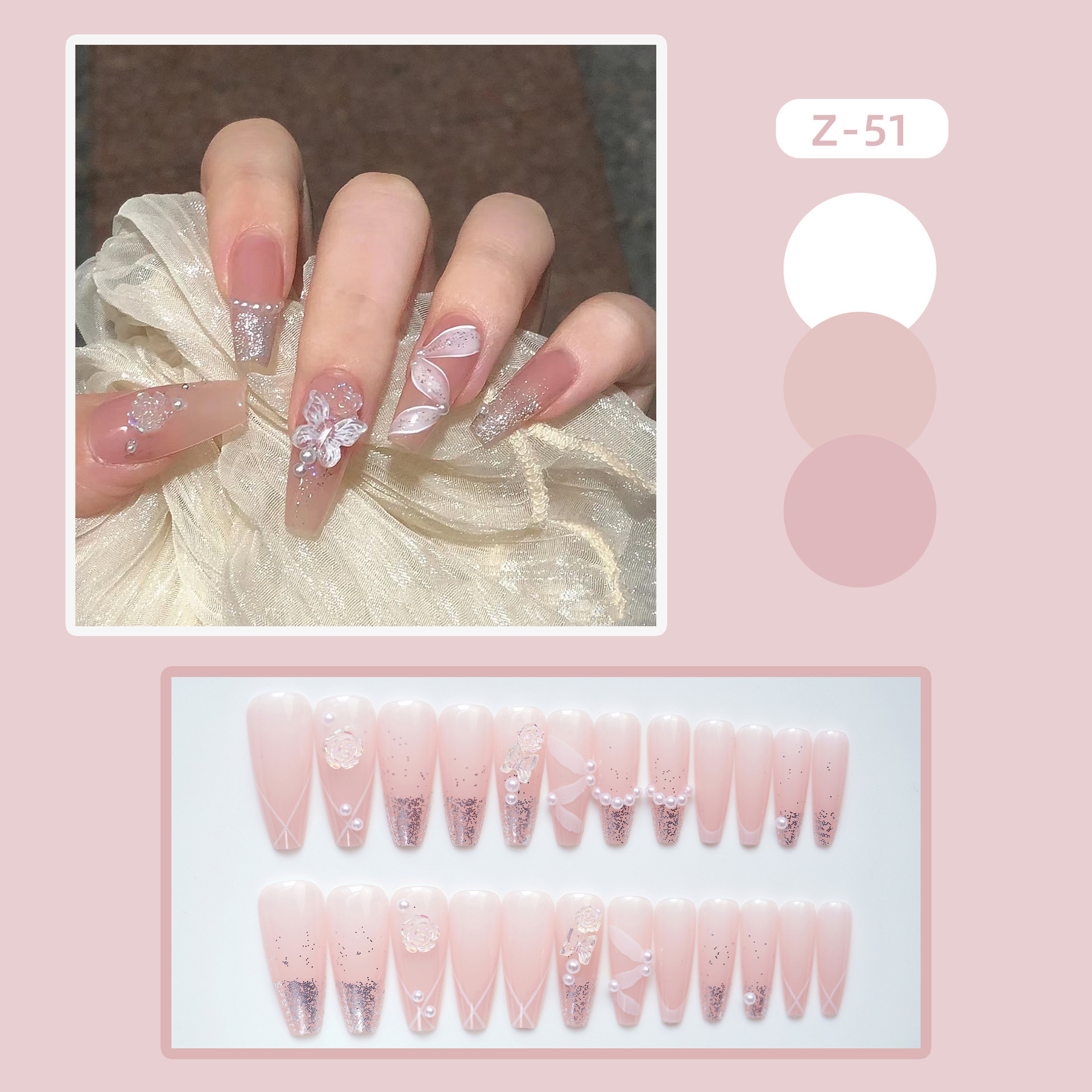 Rose Ribbon Fake Nail Tip 1