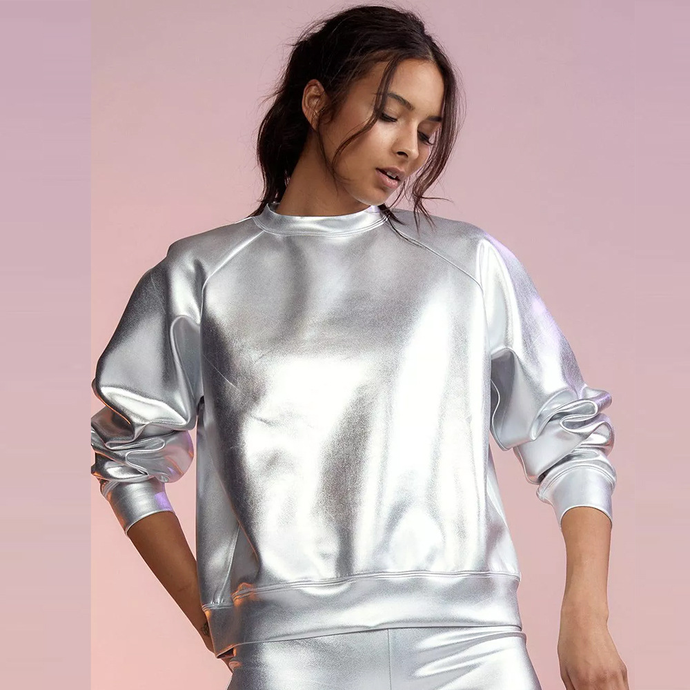Round Neck Long Sleeve PU Leather Coat Image 2