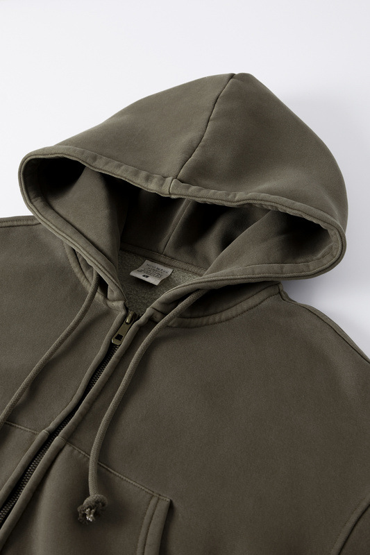 Washed Plush Zipper Hooded Sweater 1