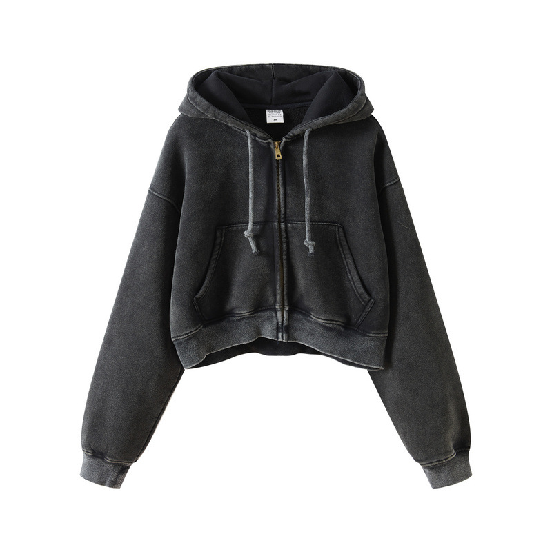 Washed Plush Zipper Hooded Sweater 3
