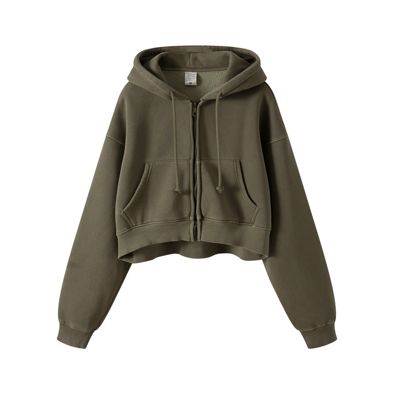 Washed Plush Zipper Hooded Sweater 2