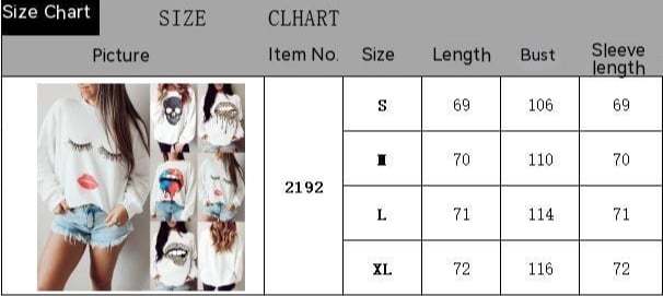 Round Neck Eyelashes Lip Print Sweatshirt
