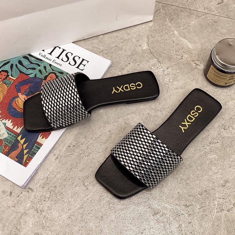 Black Rhinestone Flip Flop Sandals