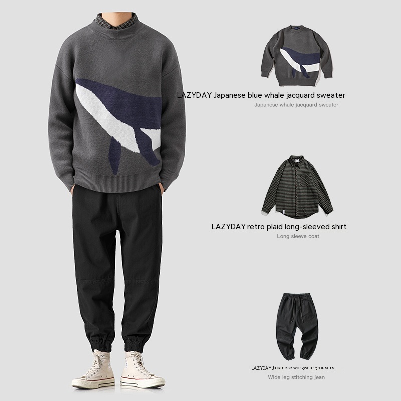 Japanese Vintage Whale Round Neck Sweater - Image 4