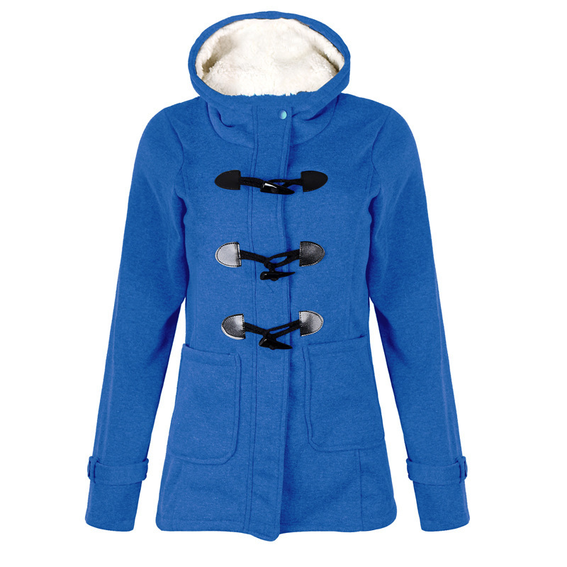 Women Warm Hooded Wool Double Button Coat - Fabric View