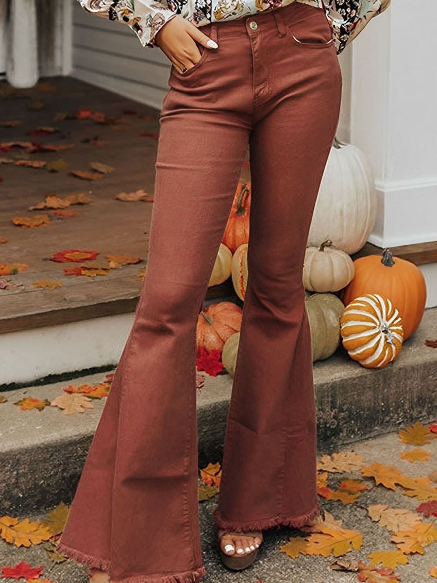 High Waist Jeans in Reddish Brown