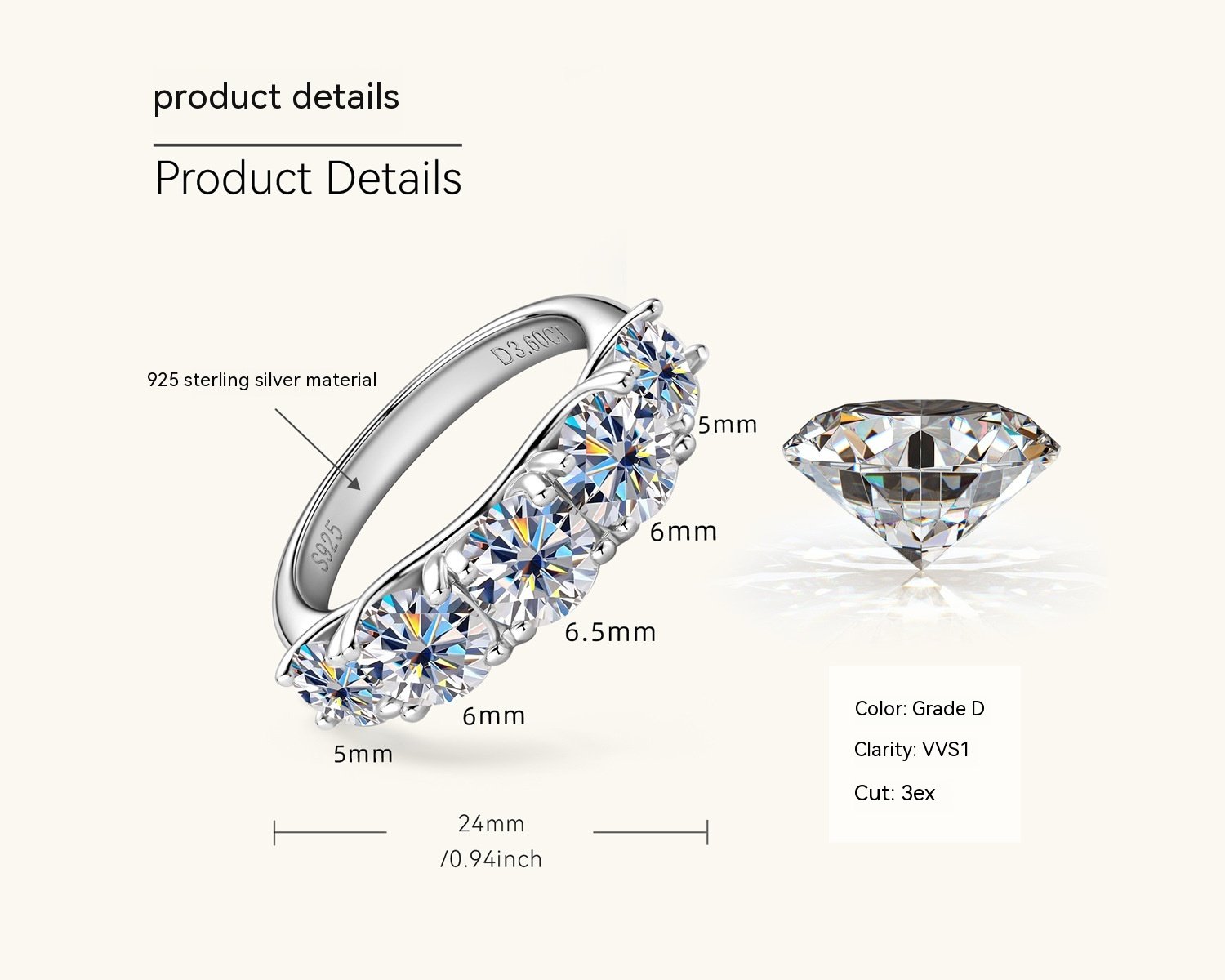 Light Luxury Ins Style 925 Silver Moissanite Ring Image 1