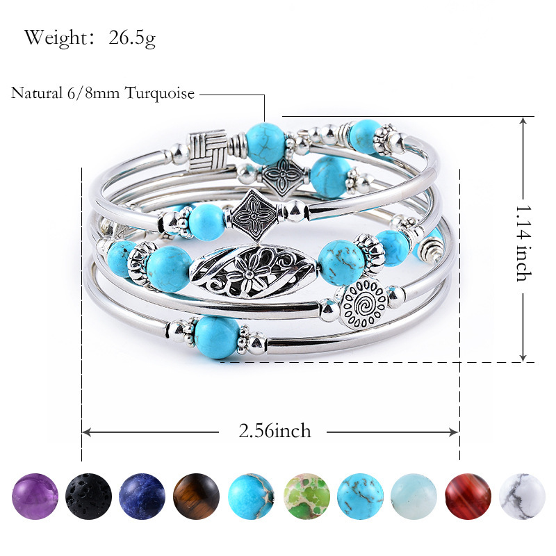 Multi-circle Layered Natural Stone Turquoise Winding Bracelet