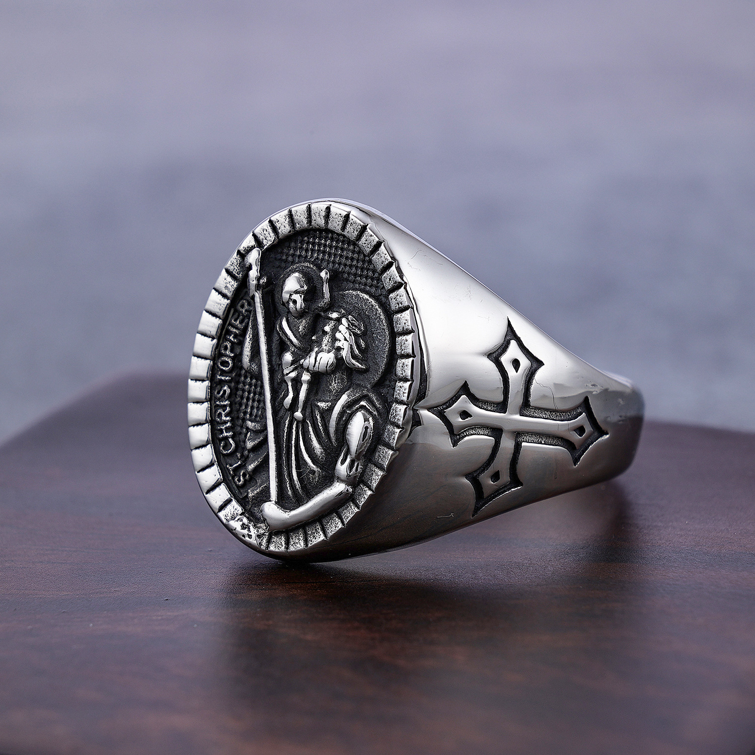 Vintage Silver Men's Cross Ring Detail 2