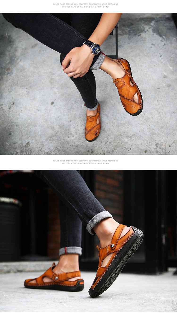 Baotou Casual Sandals in Red Brown