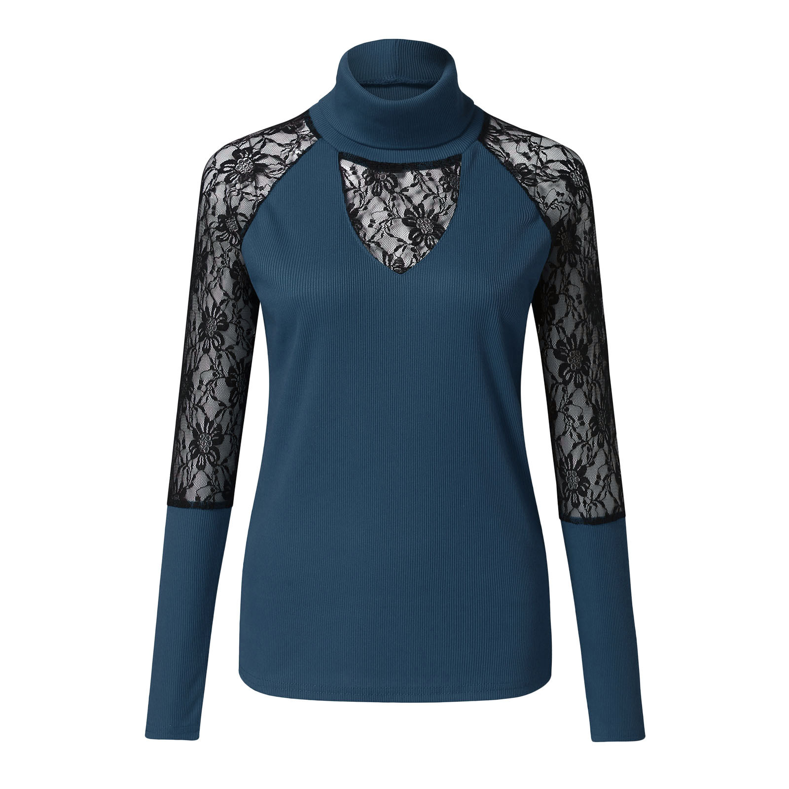 Long Sleeve Lace Patchwork Slim Top - Image 5