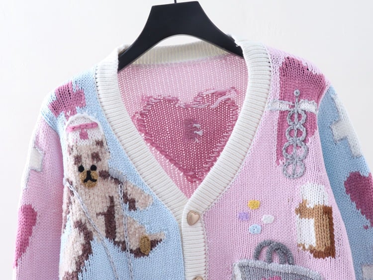 Cartoon Bear Cardigan Image 6
