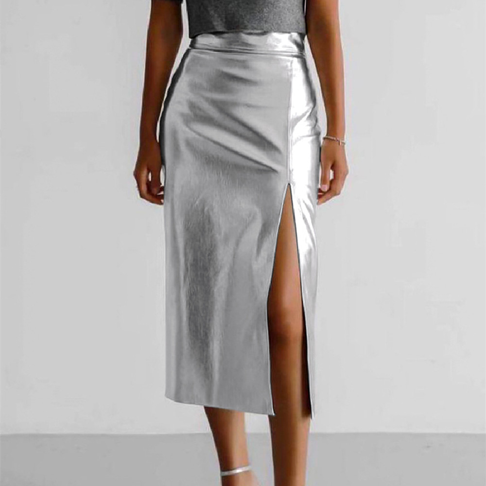 Women's Leather High Waist Skirt Image 3